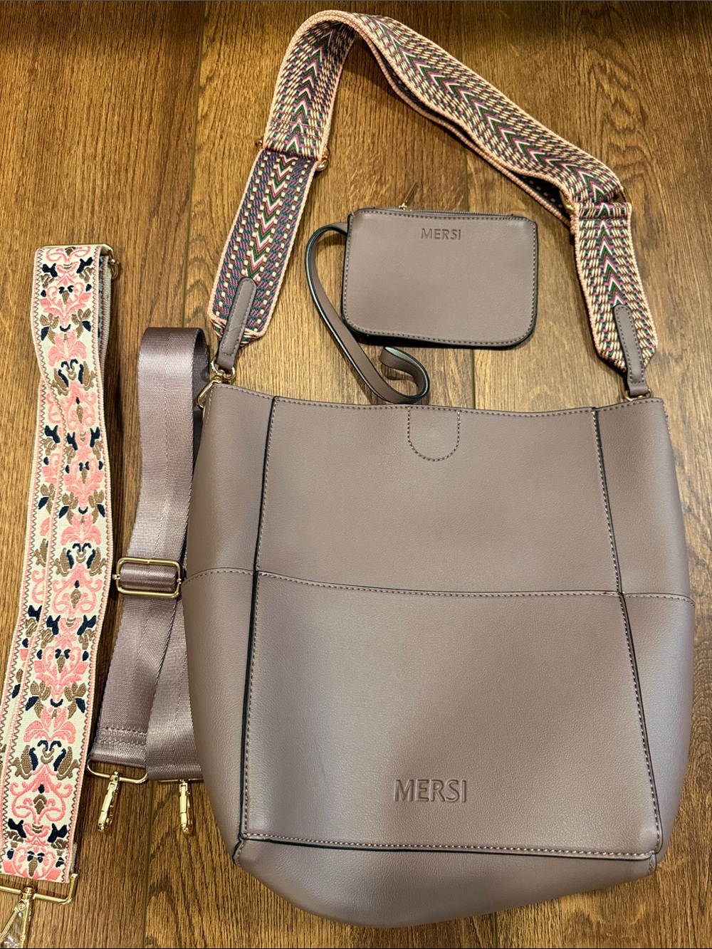 Mauve color Mersi Leather Tote Bag with Removable Strap -